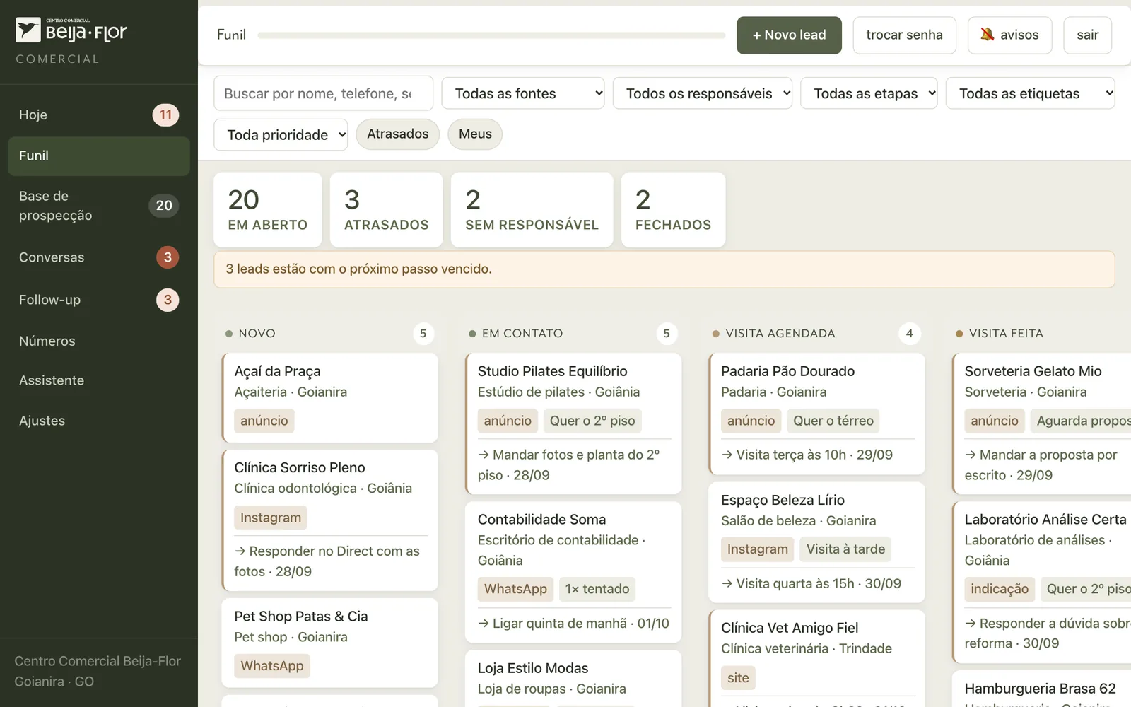 Funil de vendas do CRM